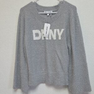 Dkny Silver Sparkle Logo Crew Sweater